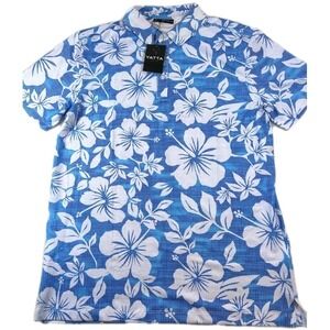 Yatta Golf Mens XL Kahakai Tropical Golf Polo Hawaiian Blue Floral Shirt NEW NWT